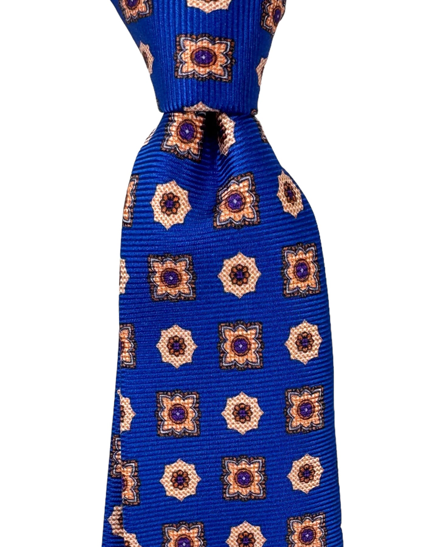 Kiton Tie Royal Blue Orange Floral - Sevenfold Necktie