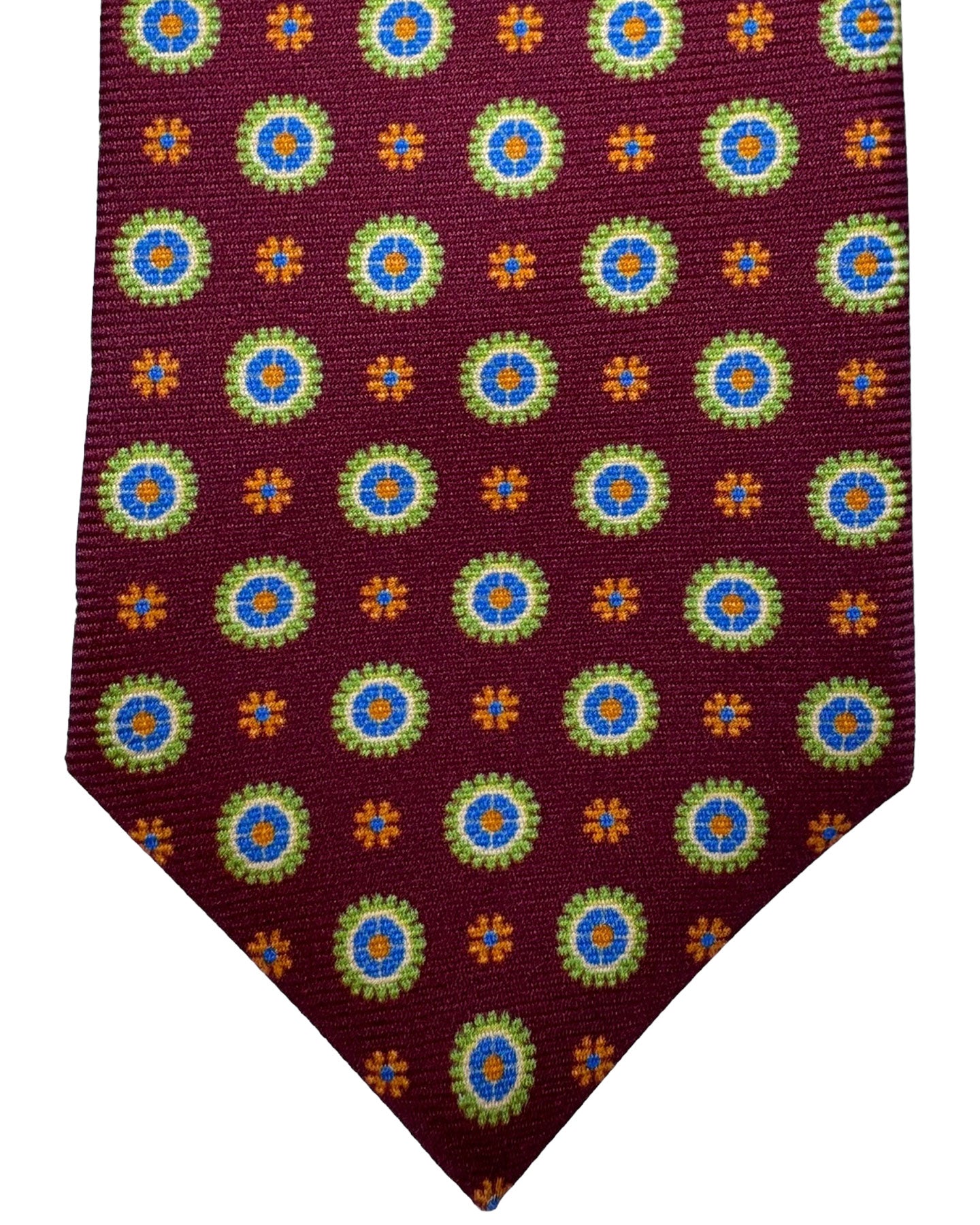 Kiton Tie Brown Lime Orange Floral - Sevenfold Necktie