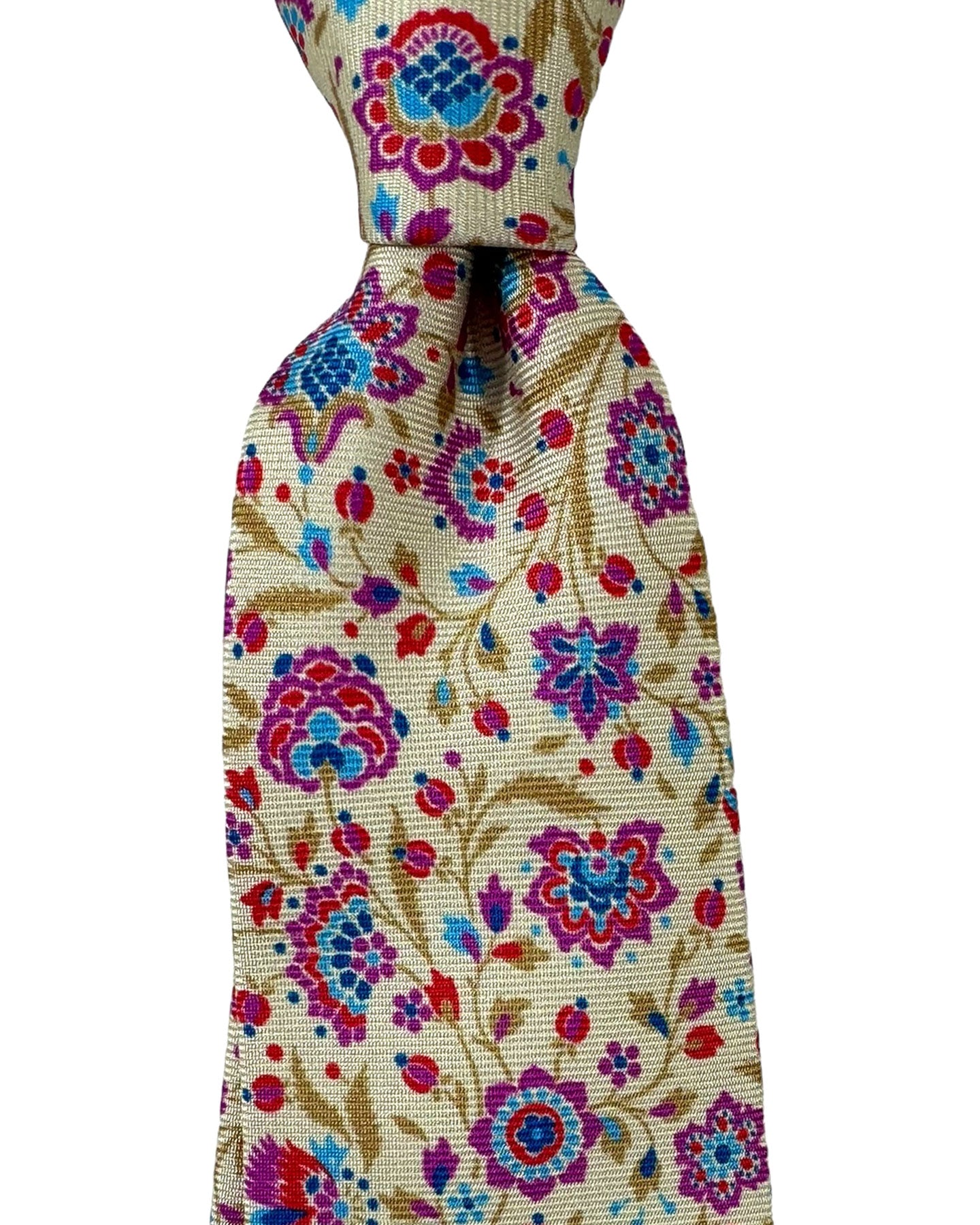 Kiton Tie White Pink Aqua Floral - Sevenfold Necktie