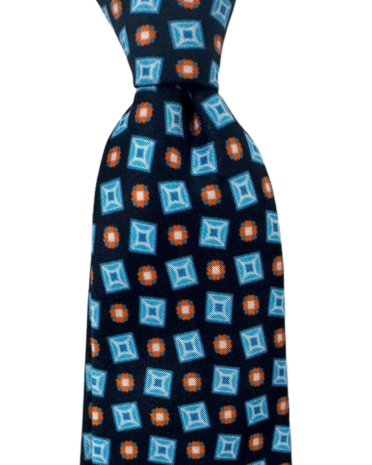 Kiton Tie Black Blue Orange Mini Geometric - Sevenfold Necktie