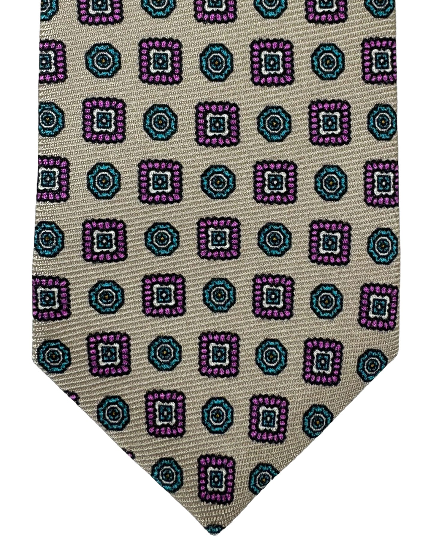 Kiton Tie Taupe Pink Medallions - Sevenfold Necktie