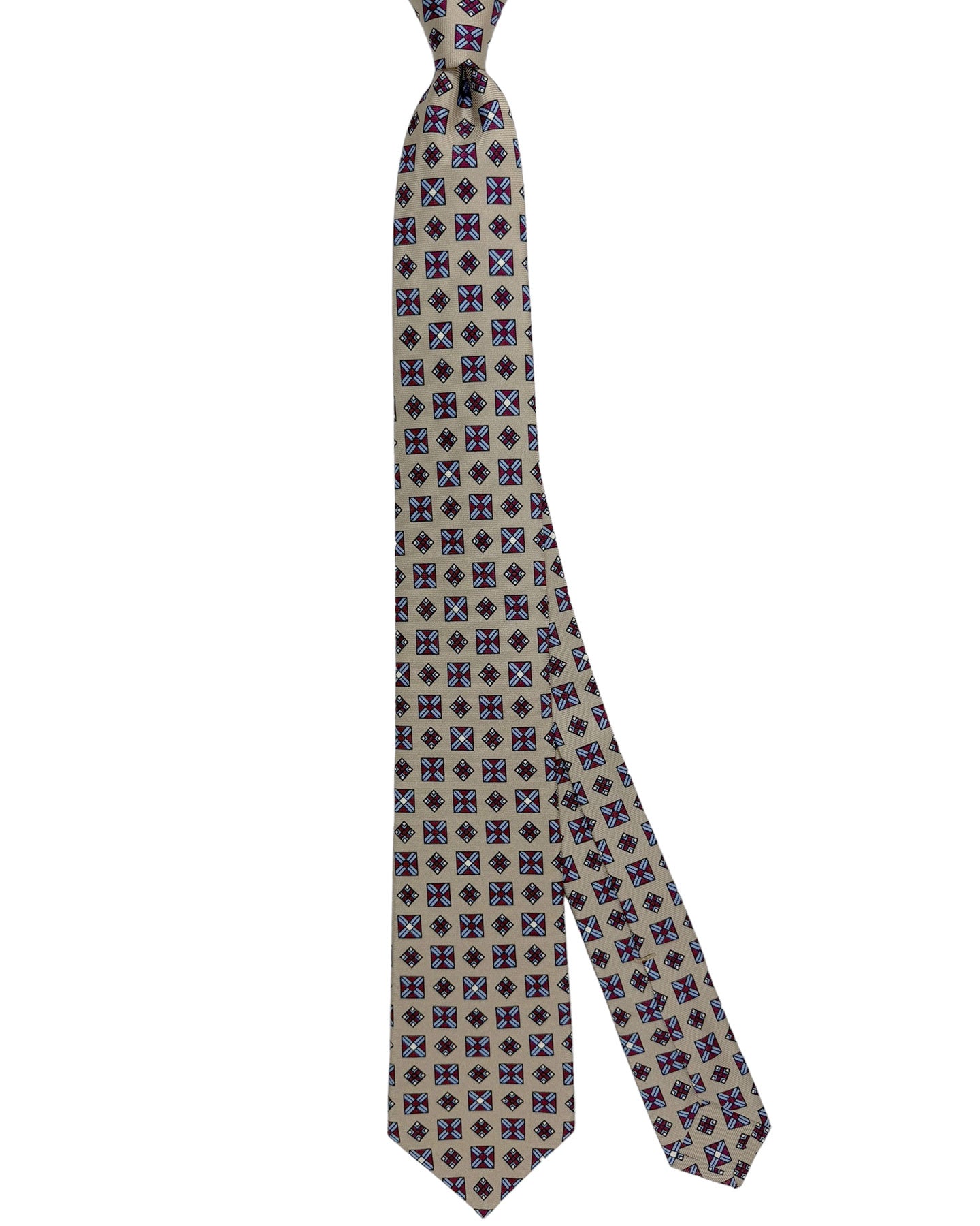 Kiton Tie Taupe Maroon Blue Geometric - Sevenfold Necktie