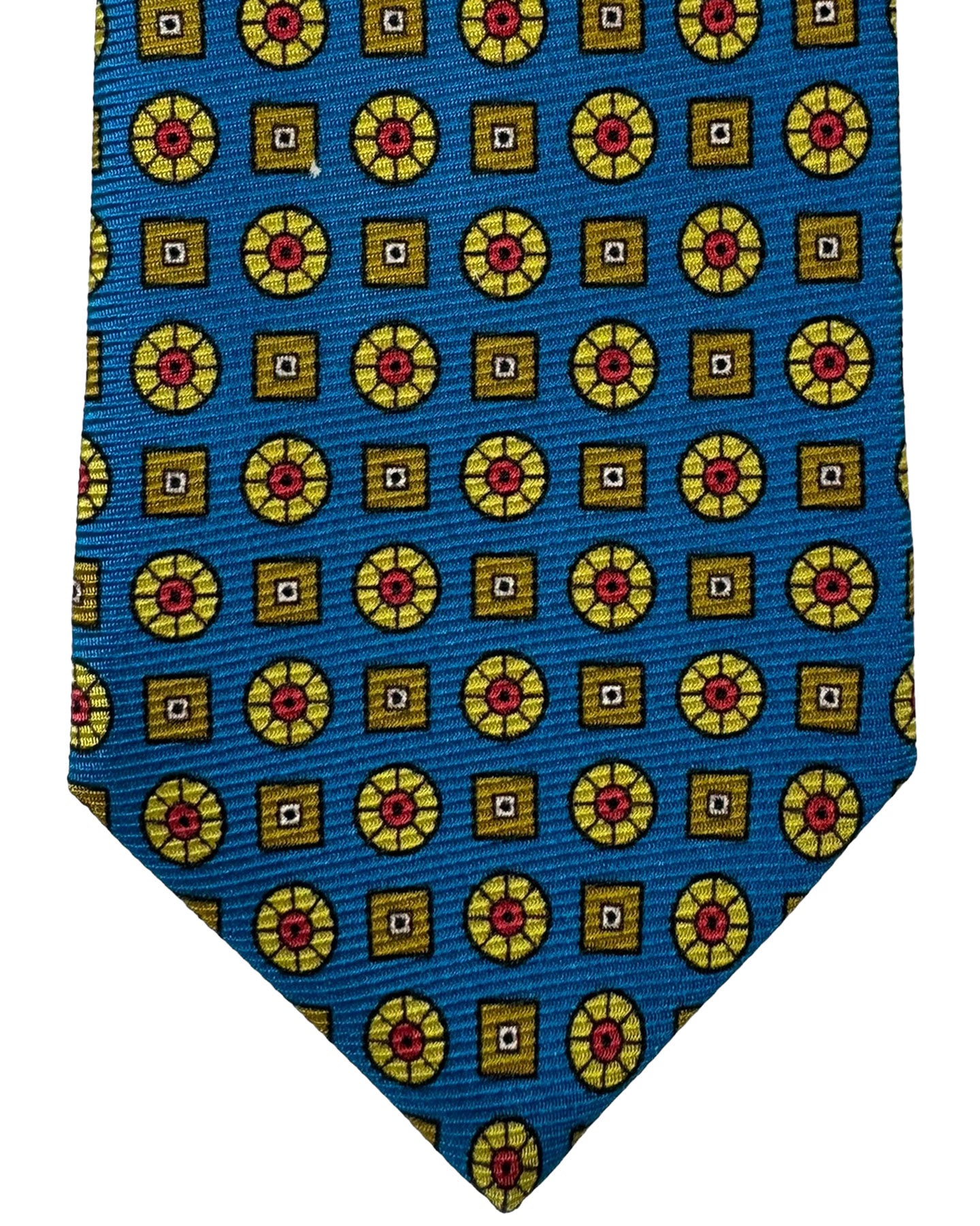 Kiton Tie Teal Olive Geometric - Sevenfold Necktie