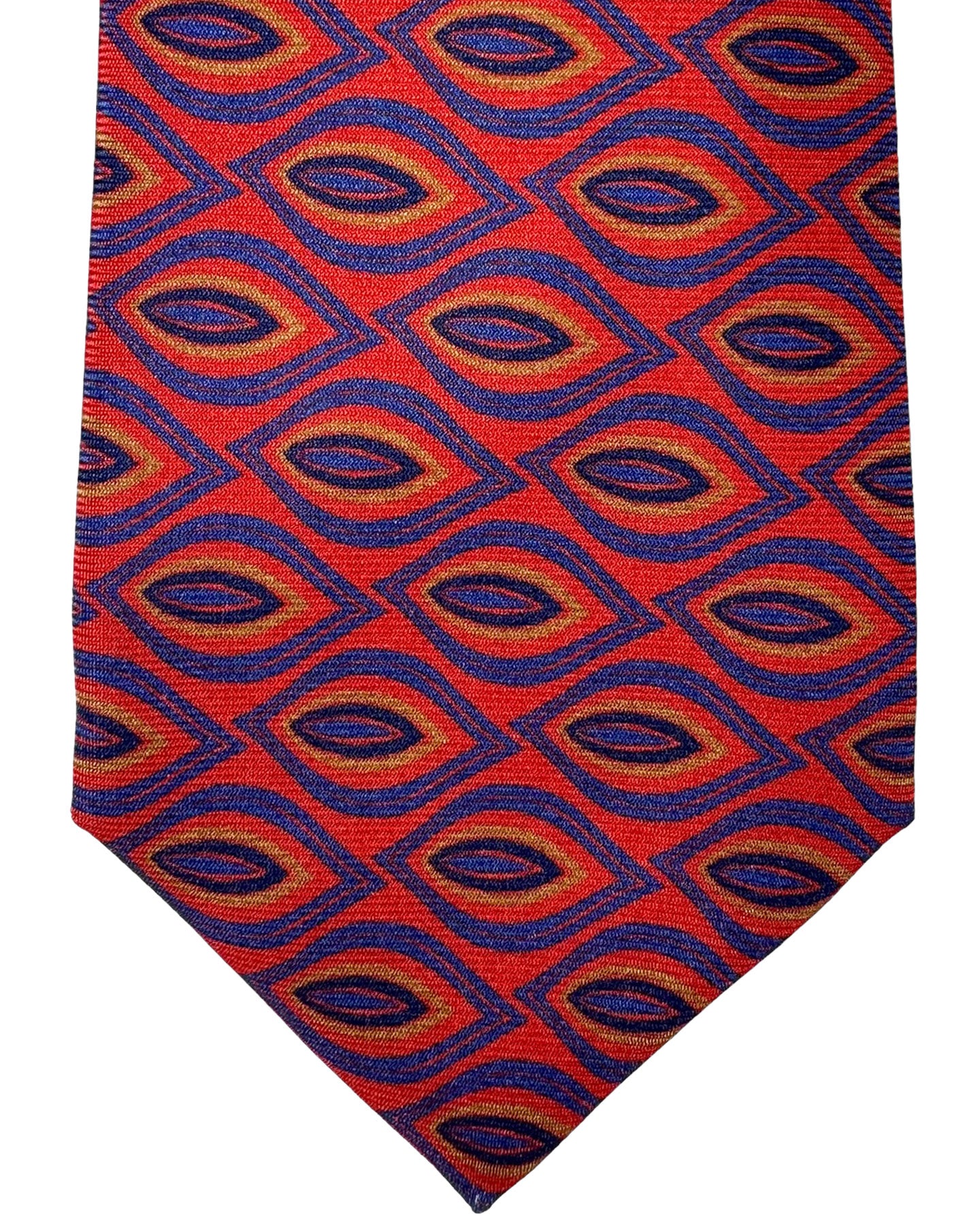 Kiton Tie Red Royal Blue Olive Leaves - Sevenfold Necktie