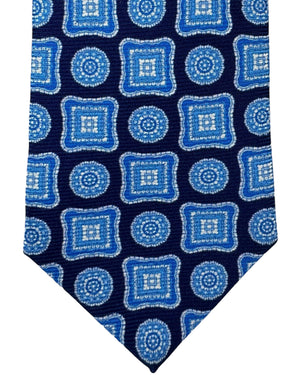 Kiton Tie Blue Dark Blue Geometric Floral - Sevenfold Necktie