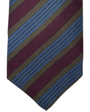 Kiton Tie Brown Maroon Dark Blue Stripes - Sevenfold Necktie