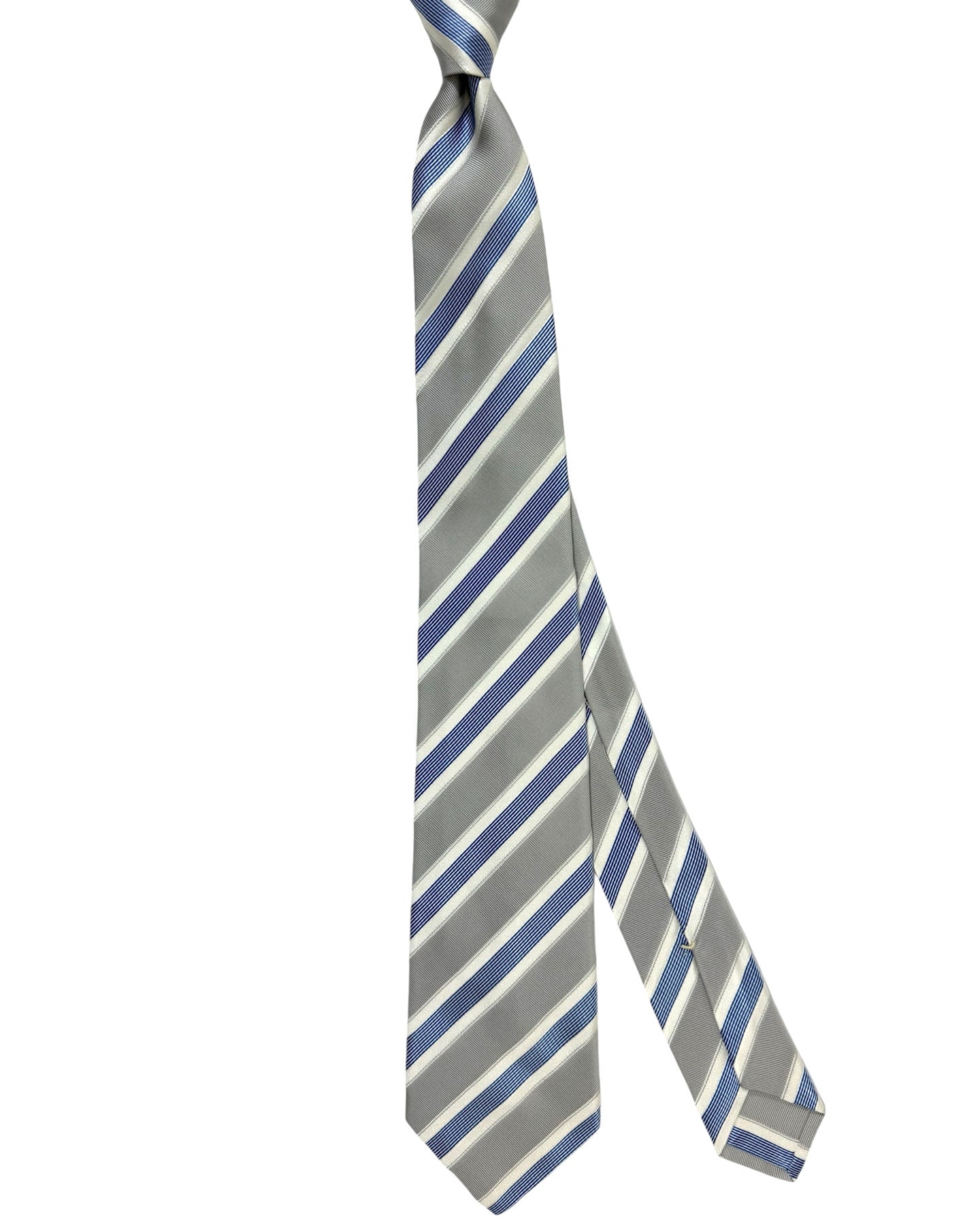 Kiton Tie Gray Dark Blue Stripes - Sevenfold Necktie