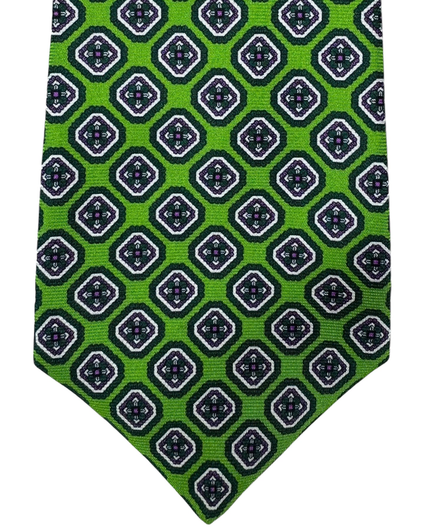 Kiton Tie Green Purple Medallions - Sevenfold Necktie