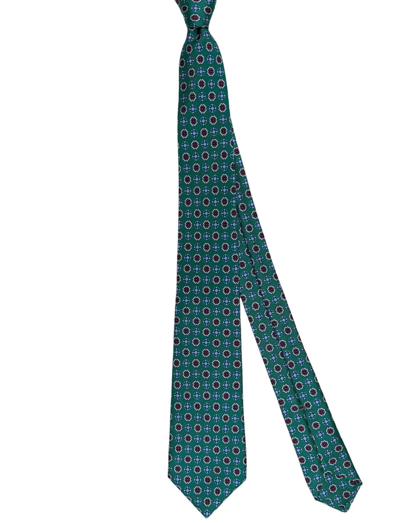 Kiton Tie Green Blue Oarange Mini Floral - Sevenfold Necktie