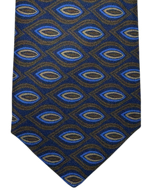 Kiton Tie Navy Blue Brown Leaf - Sevenfold Necktie