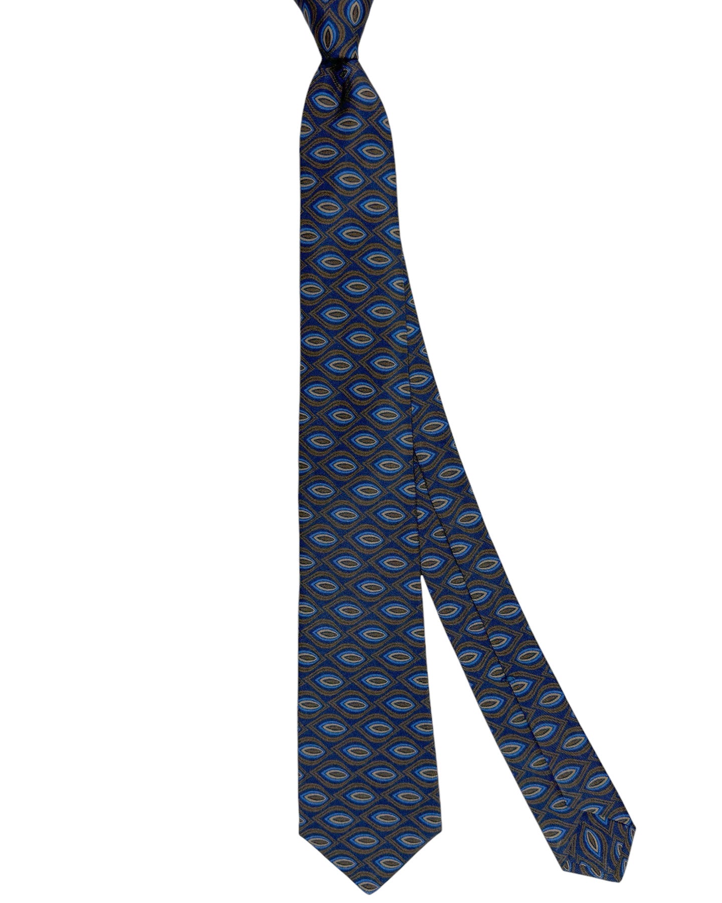 Kiton Tie Navy Blue Brown Leaf - Sevenfold Necktie