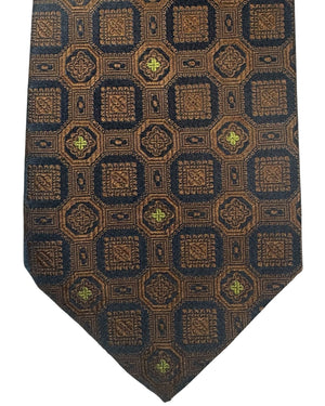 Kiton Tie Brown Midnight Blue Olive Medallion - Sevenfold Necktie