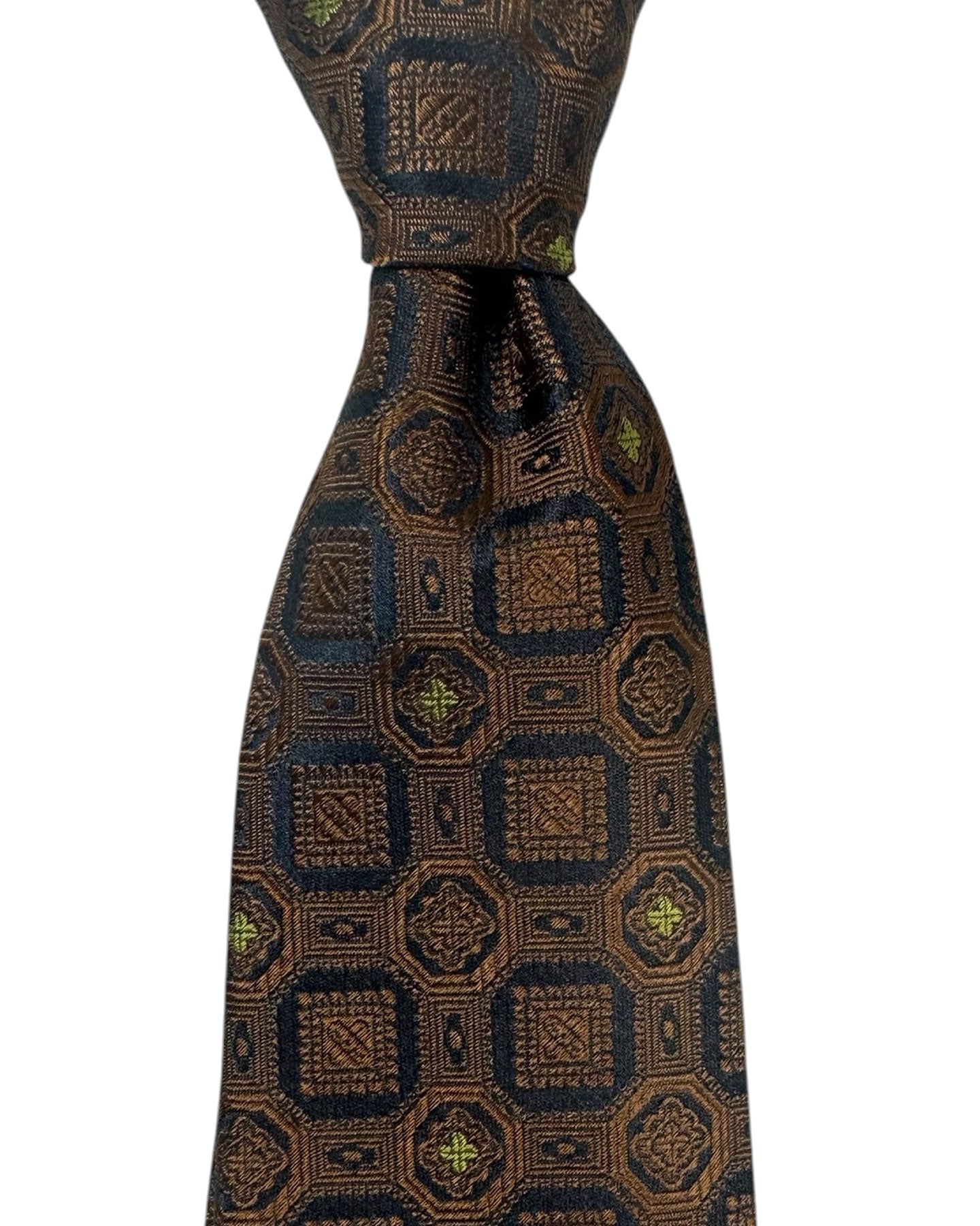 Kiton Tie Brown Midnight Blue Olive Medallion - Sevenfold Necktie