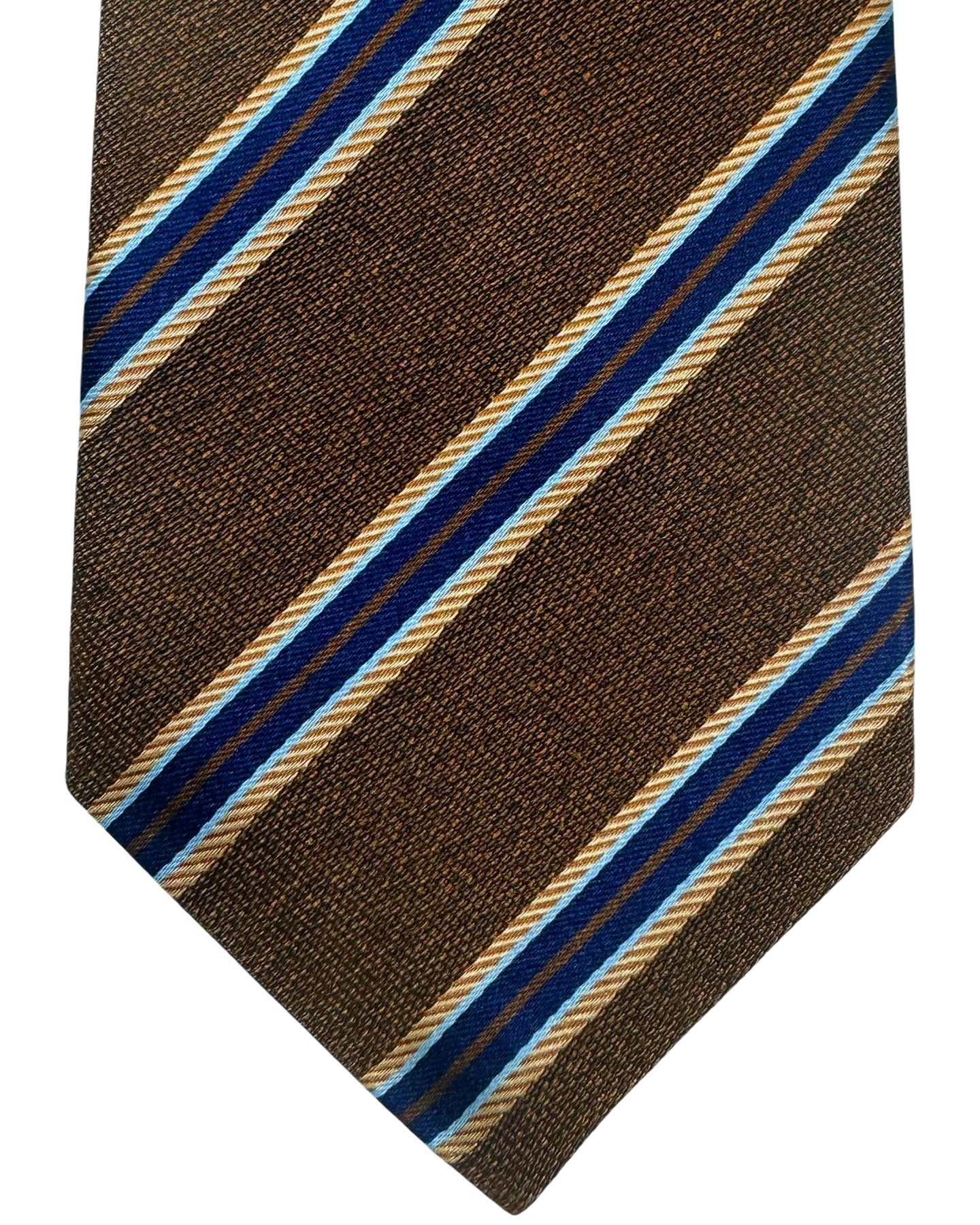 Kiton Tie Brown Navy Stripes - Sevenfold Necktie