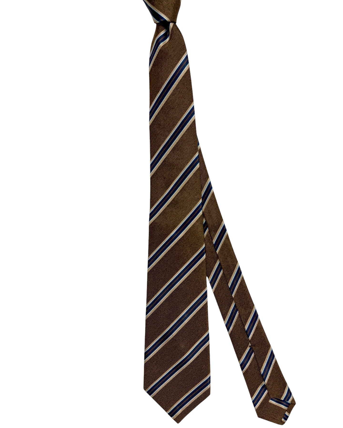 Kiton Tie Brown Navy Stripes - Sevenfold Necktie