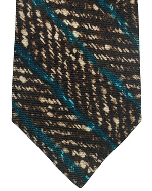 Kiton Tie Brown Aqua Turquoise Stripes - Sevenfold Necktie