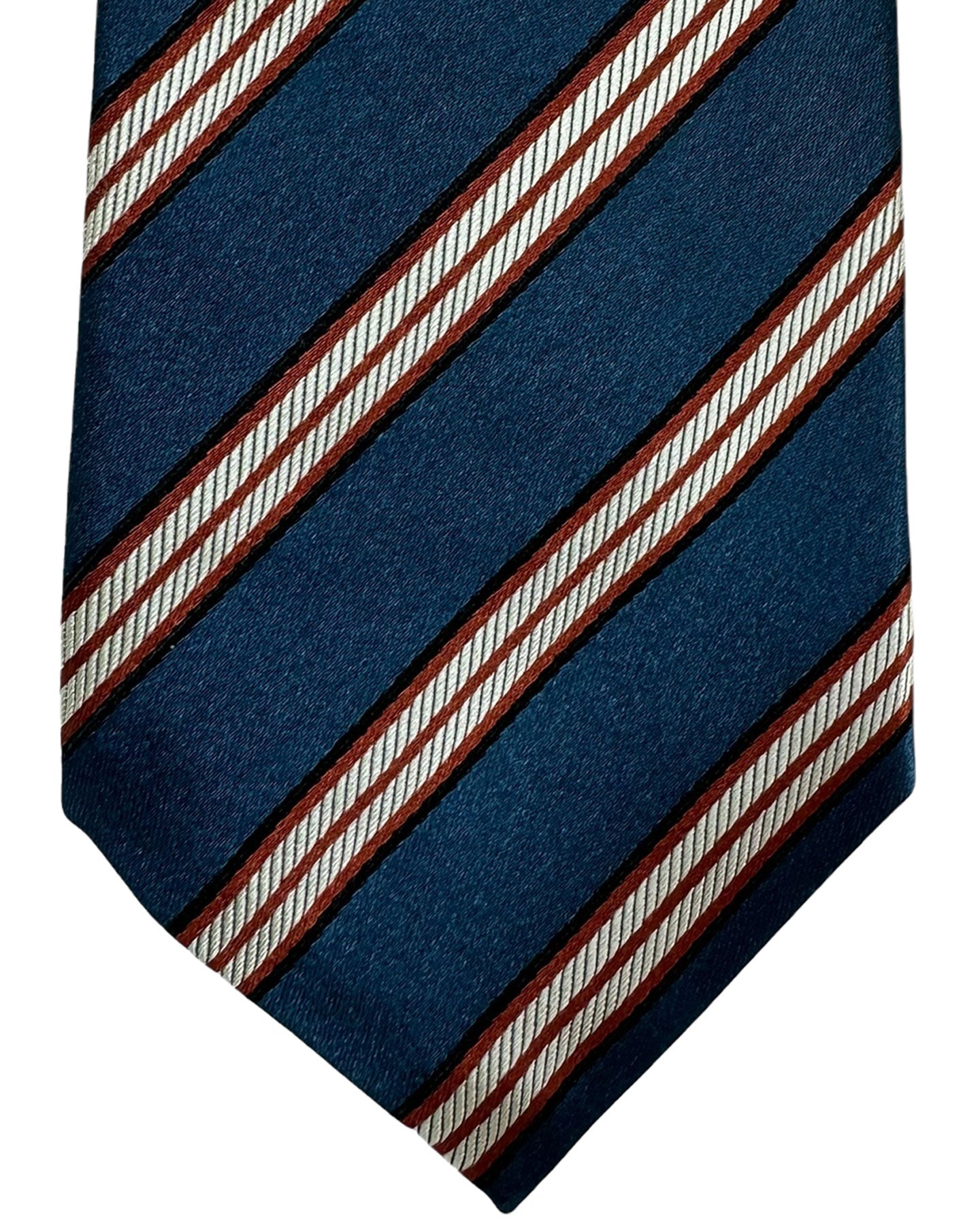 Kiton Silk Tie Midnight Blue Brown Stripes Design - Sevenfold Necktie