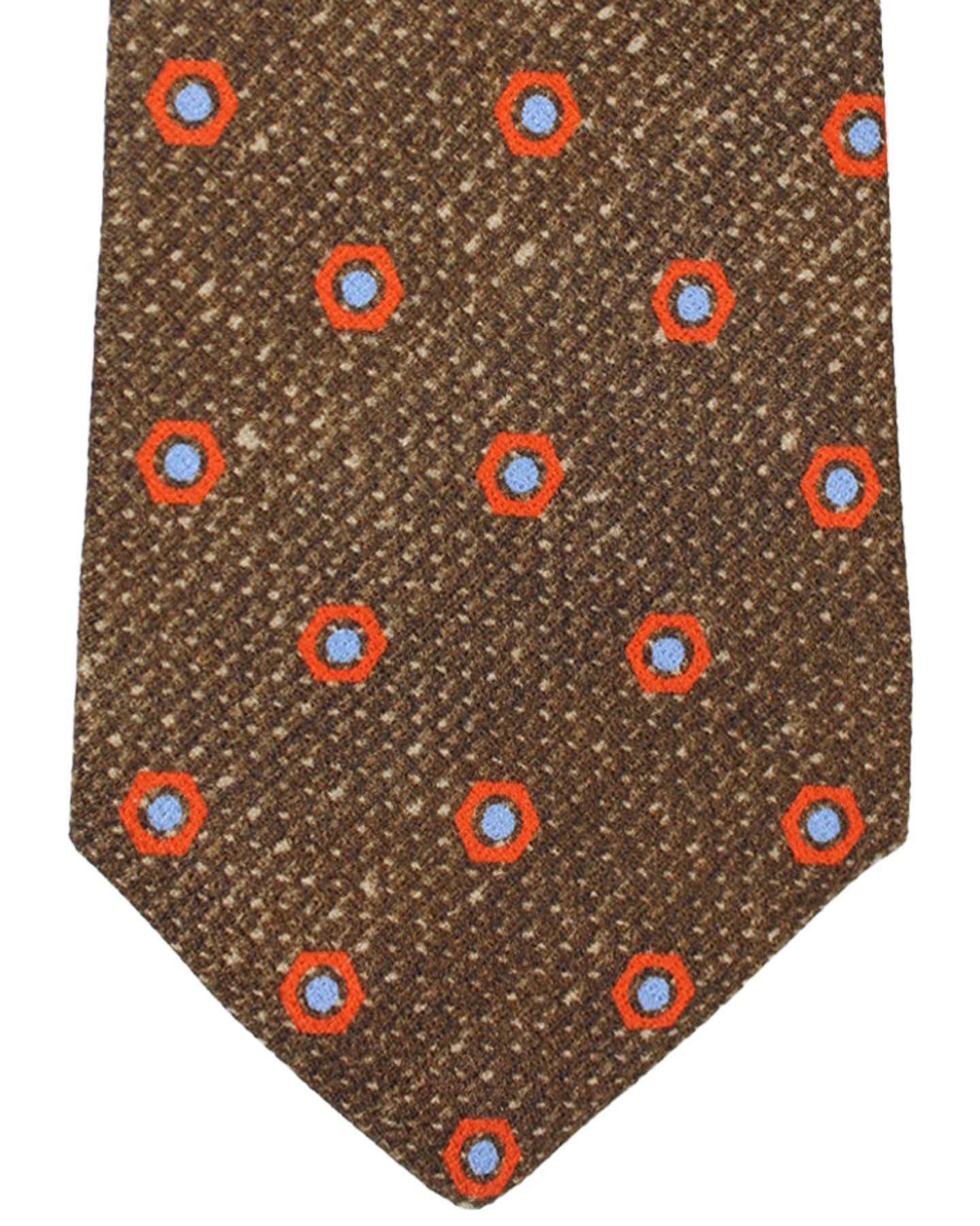 Kiton Silk Tie Brown Orange Blue Geometric Design - Sevenfold Necktie