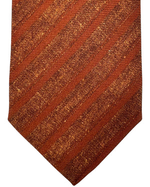 Kiton Silk Tie Rust Brown Stripes Design - Sevenfold Necktie