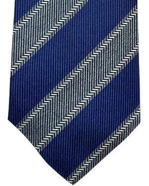 Kiton Silk Tie Royal Blue Gray Stripes Design - Sevenfold Necktie