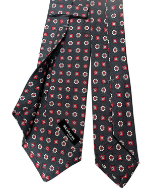 Kiton Silk Tie Dark Gray Red Floral Design - Sevenfold Necktie