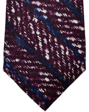 Kiton Silk Tie Purple Dark Blue Herringbone & Stripes Design - Sevenfold Necktie