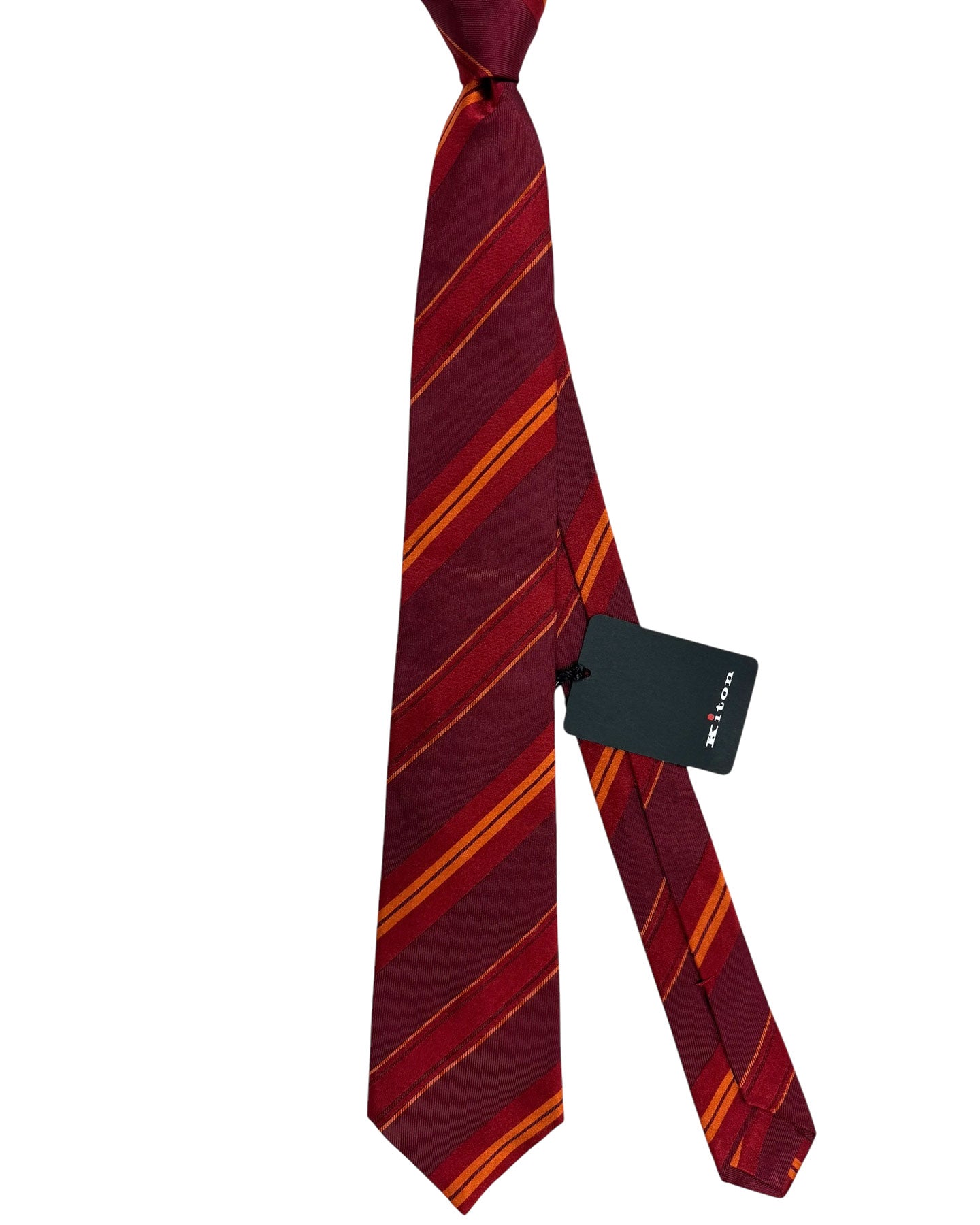 Kiton Silk Tie Maroon Orange Stripes Design - Sevenfold Necktie