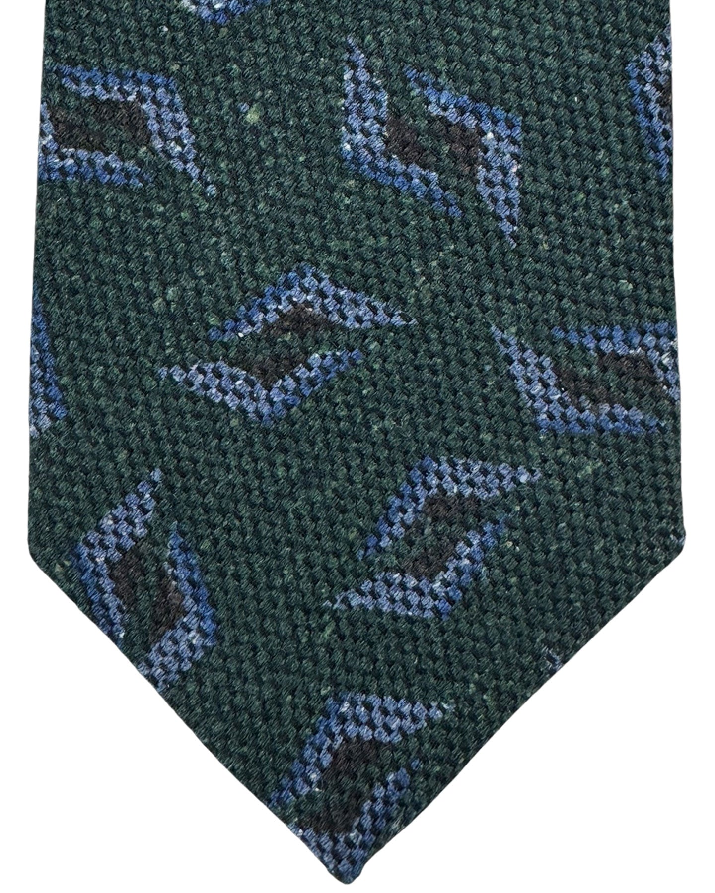 Kiton Wool Silk Tie Dark Green Geometric Design - Sevenfold Necktie