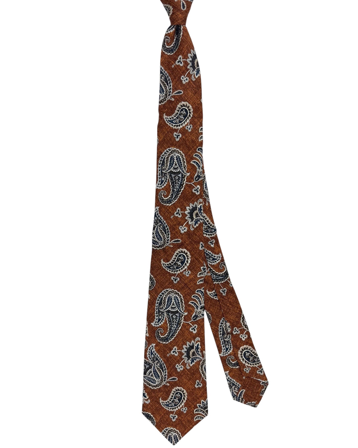 Kiton Silk Tie Brown Gray Paisley Design - Sevenfold Necktie