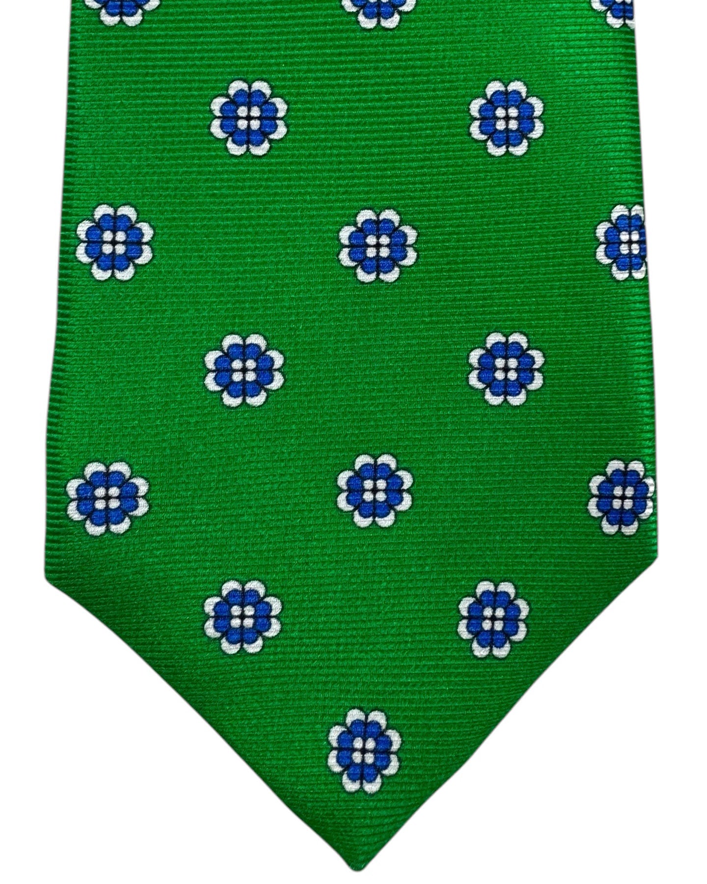 Kiton Sevenfold Tie Green Royal Blue Design