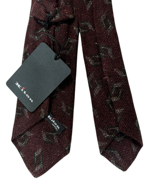 Kiton Sevenfold Tie Maroon Design - Wool Silk