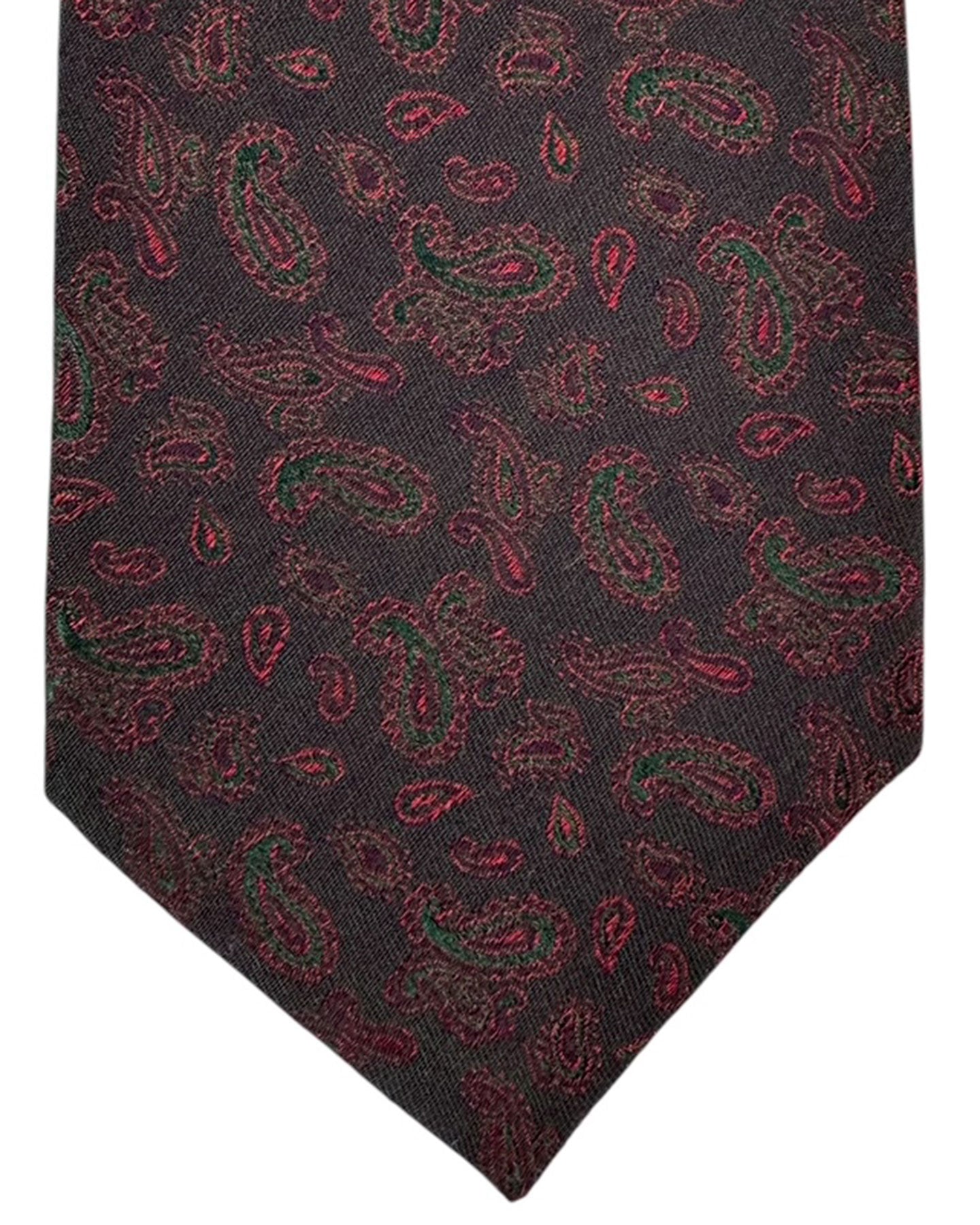 Kiton Sevenfold Tie Dark Brown Fuchsia Green Paisley