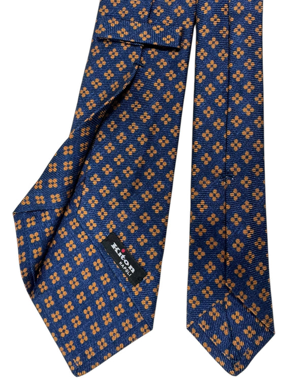 Cravate Kiton En Laine/Soie – Seven Fold – Motif à Carreaux Bleu/Noir/Blanc – Neuf Sans Étiquettes