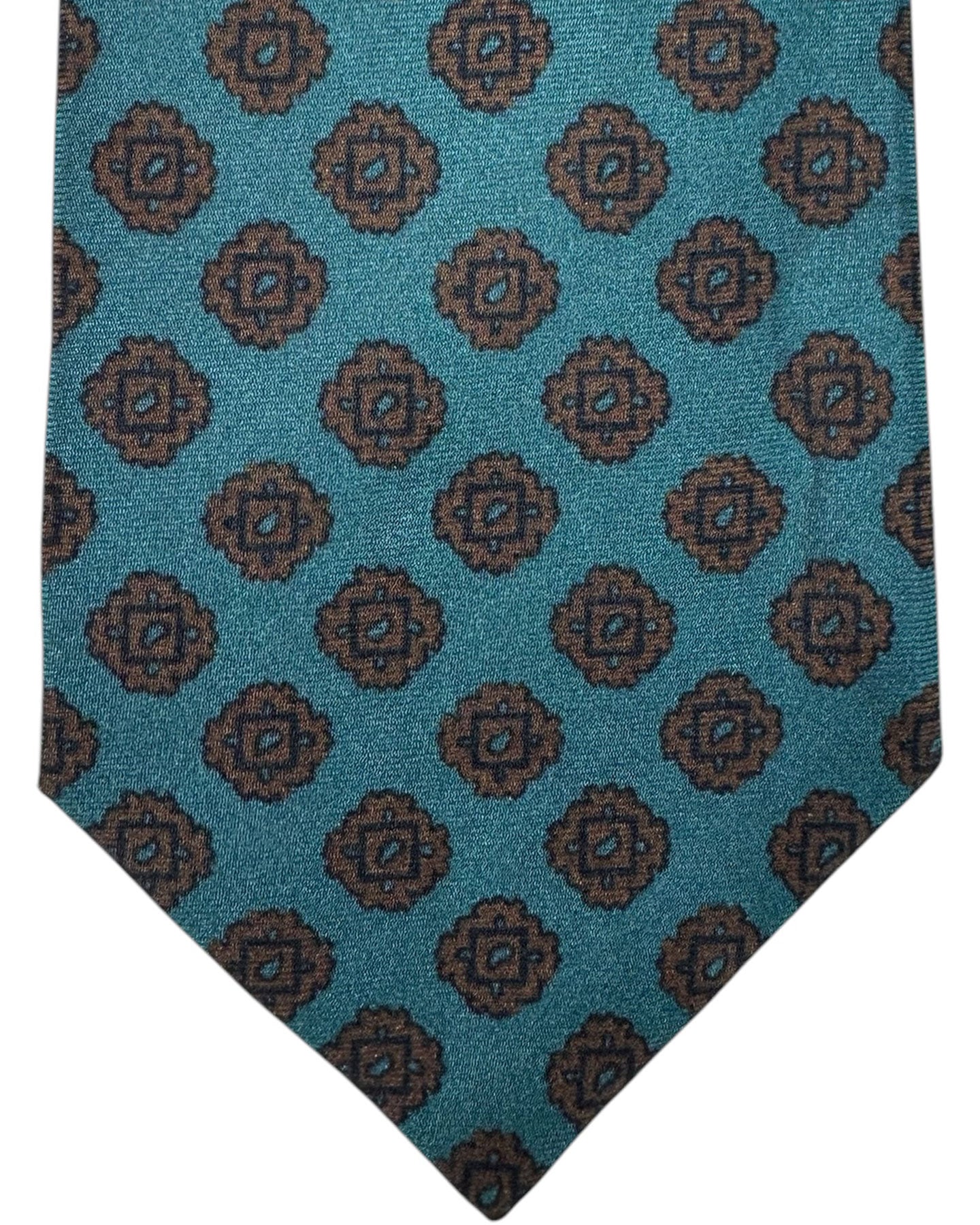 Kiton Tie Teal Brown Design - Sevenfold Necktie