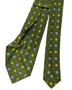 Kiton Necktie Green Mini Flowers Design - Sevenfold Necktie