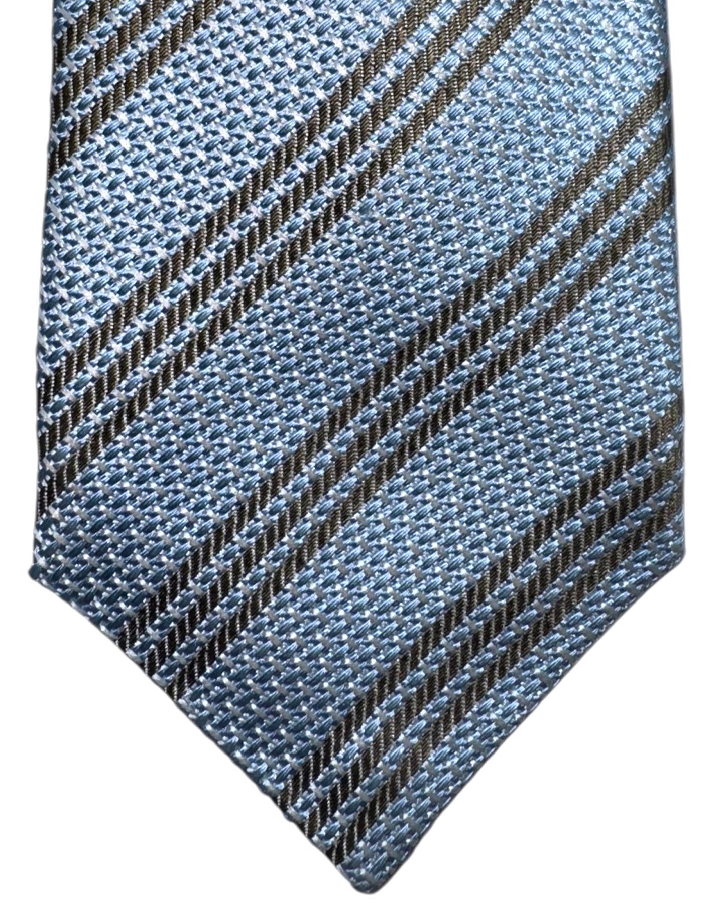 Kiton Sevenfold Tie Sky Blue Taupe Stripes