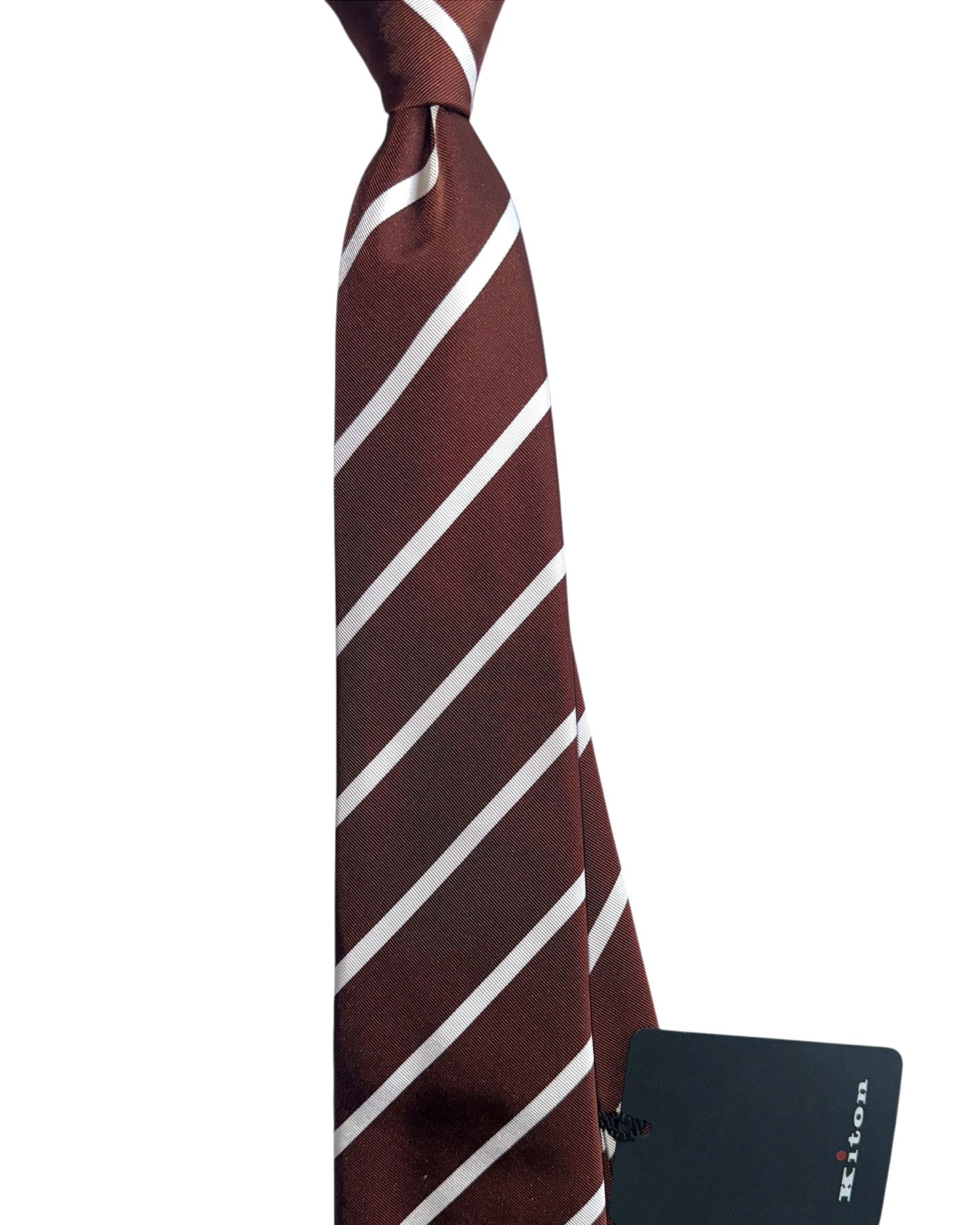 Kiton Sevenfold Tie Brown White Stripes