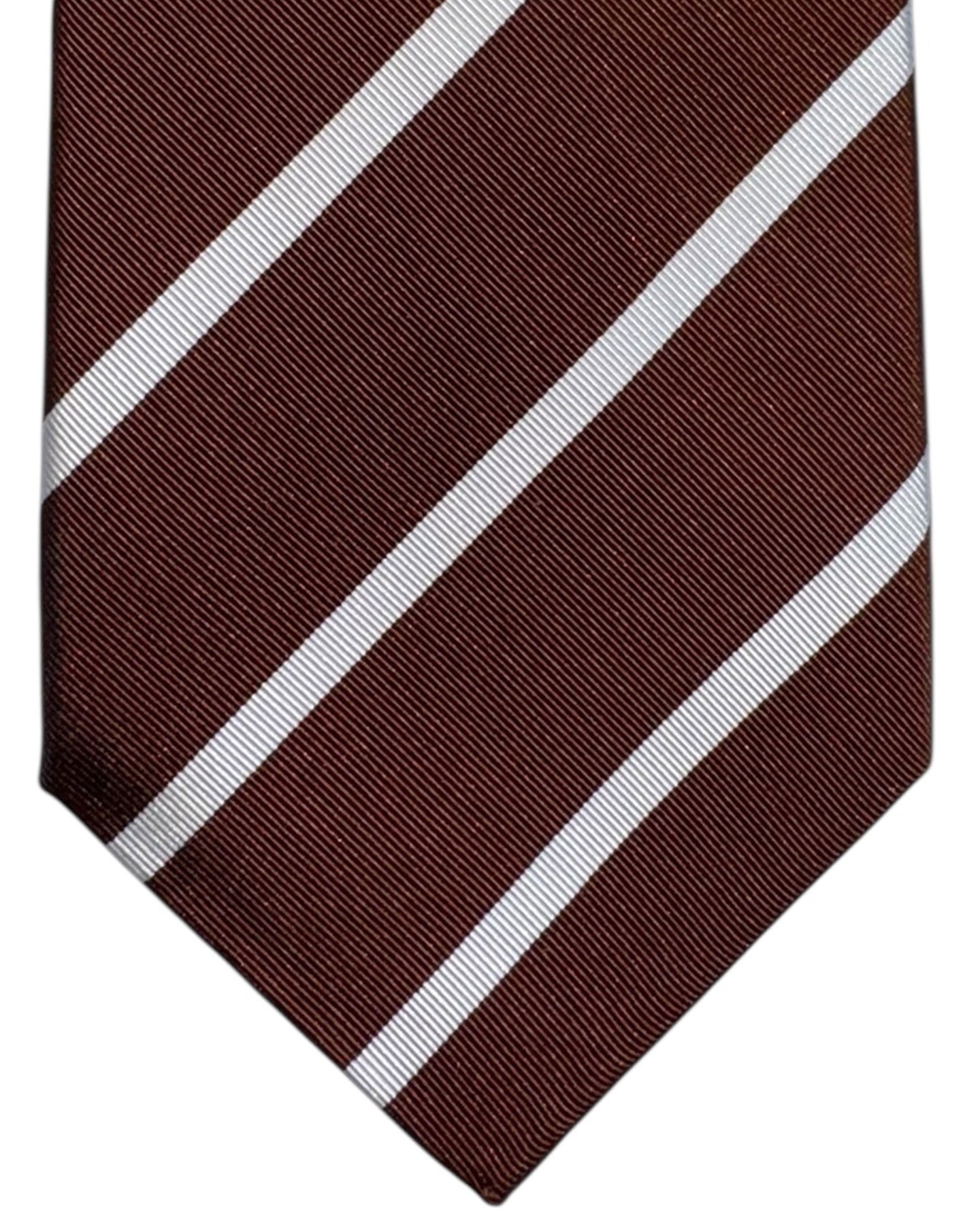 Kiton Sevenfold Tie Brown White Stripes
