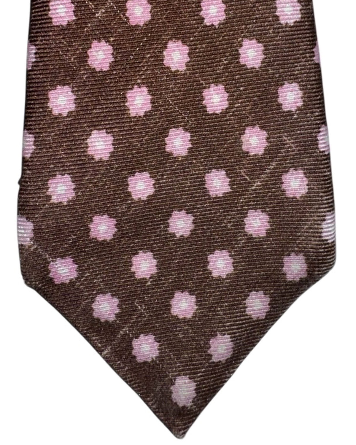 Kiton Tie Brown Pink Flowers - Raw Silk Sevenfold Necktie SALE