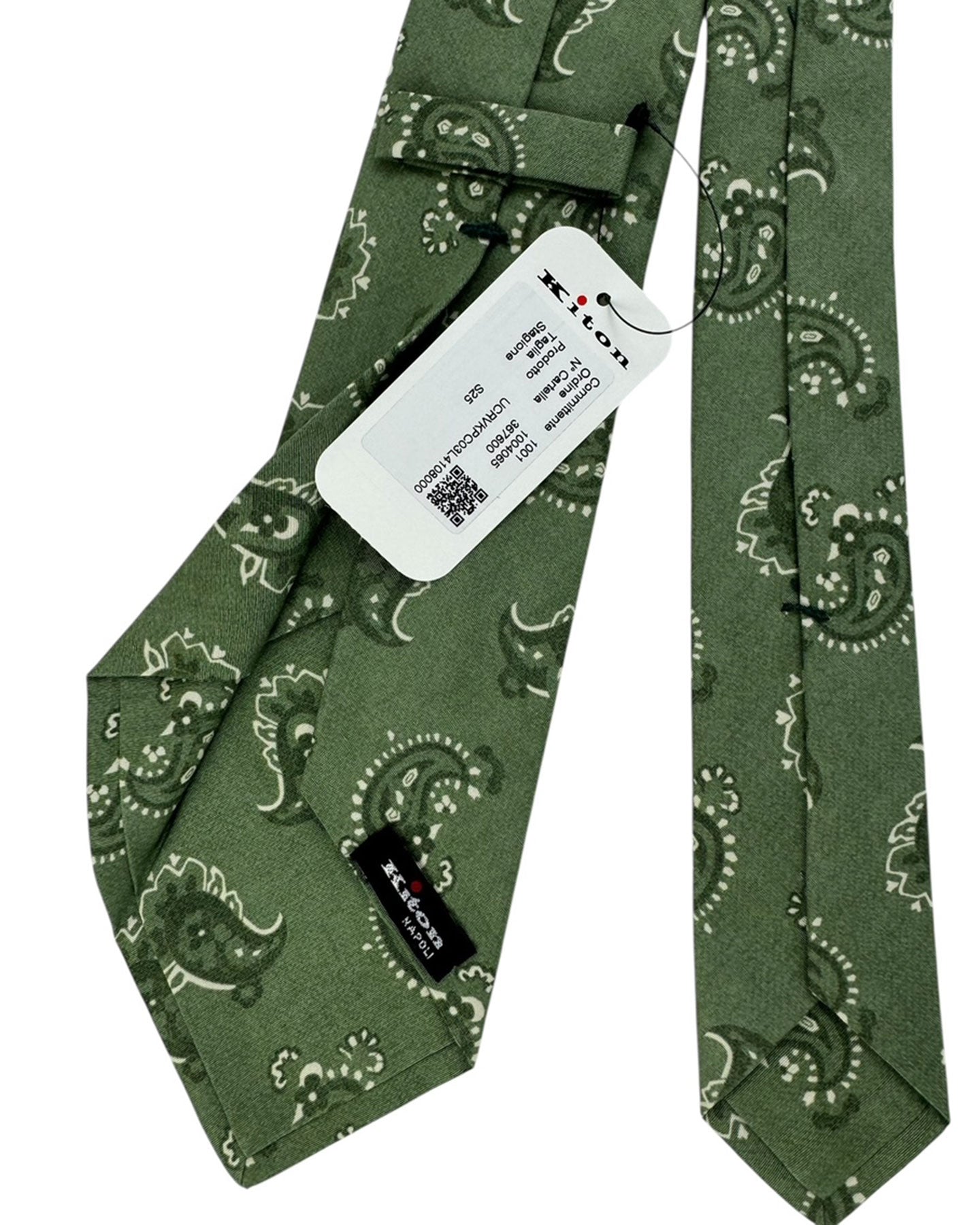 Kiton Sevenfold Tie  Sage Green Paisley 