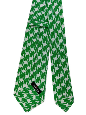 Kiton Sevenfold Tie White Green Houndstooth