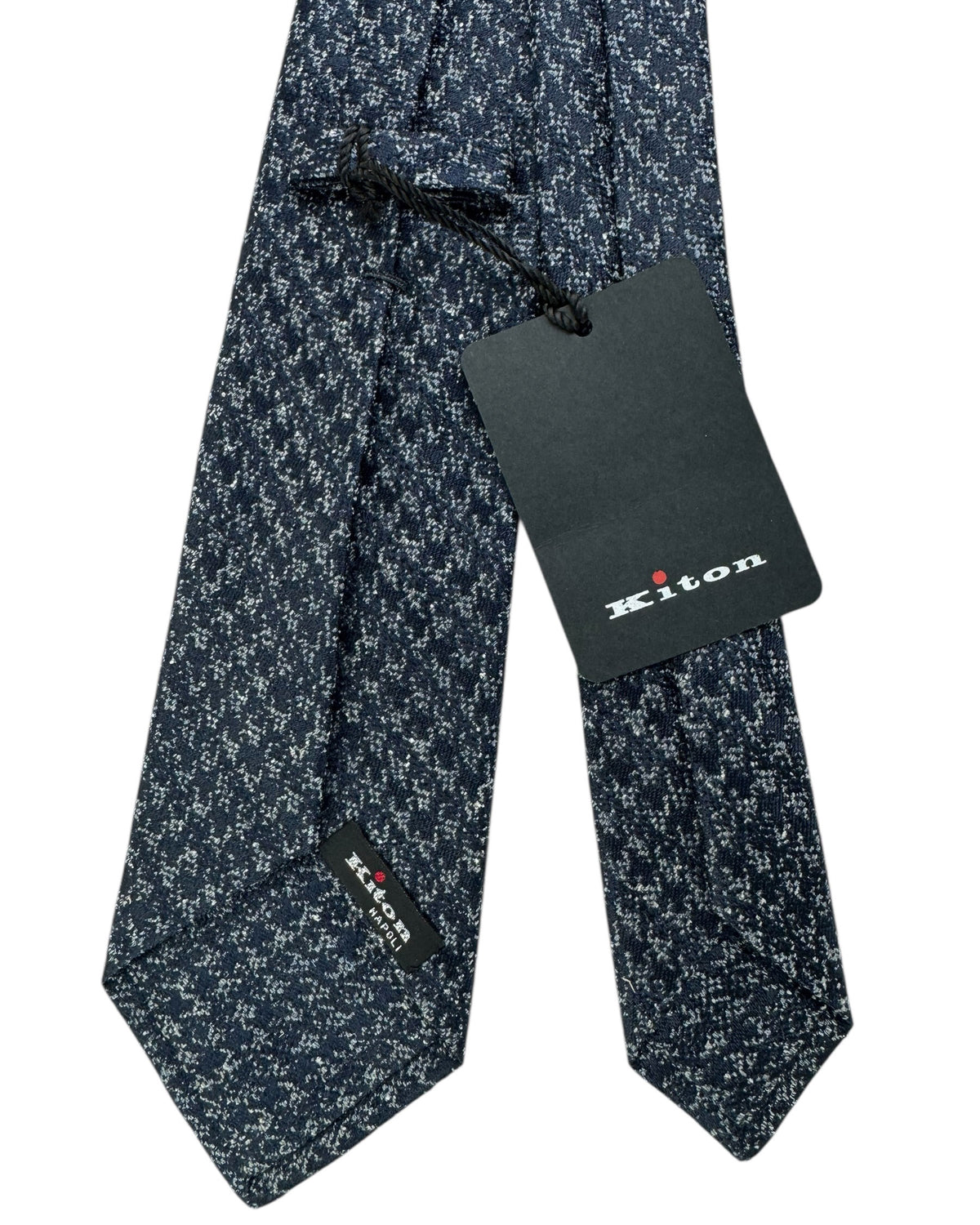 Kiton Sevenfold Tie Gray Midnight Blue Houndstooth