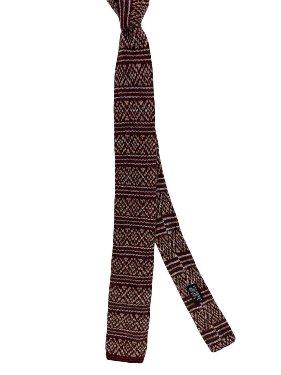 Kiton Square End Knitted Tie Maroon Gray Taupe Pattern - Alpaca Wool