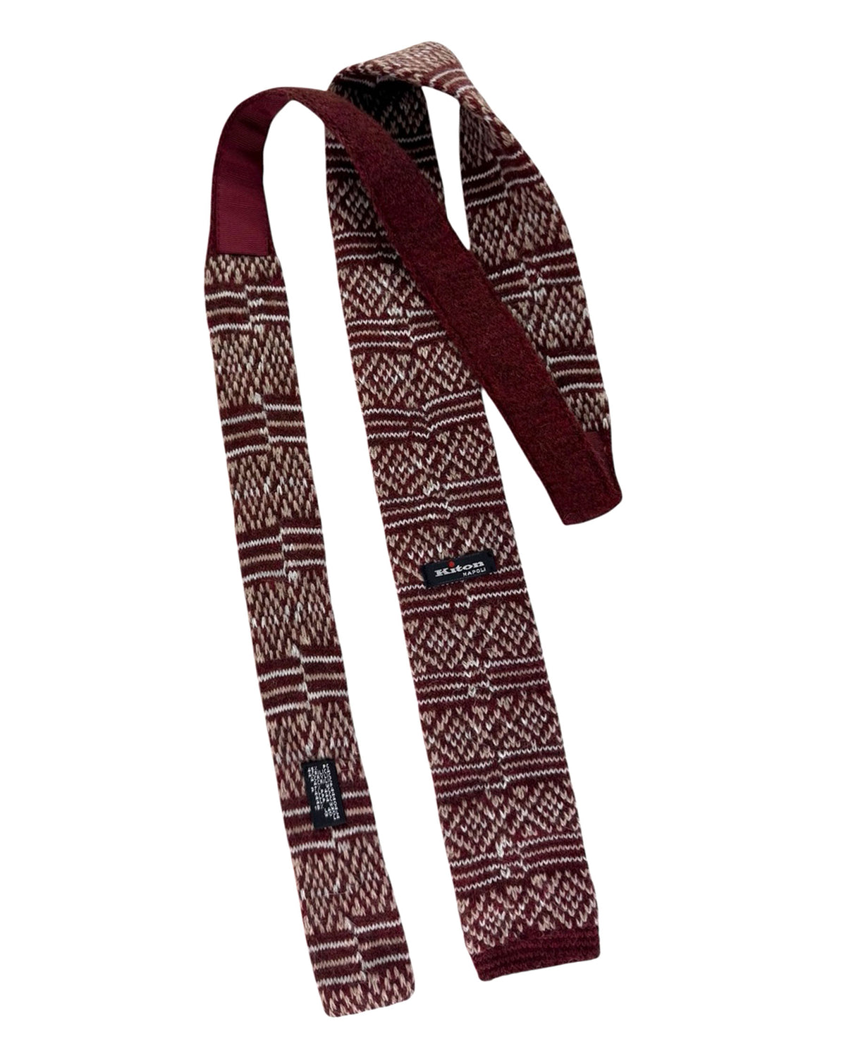 Kiton Square End Knitted Tie Maroon Gray Taupe Pattern - Alpaca Wool