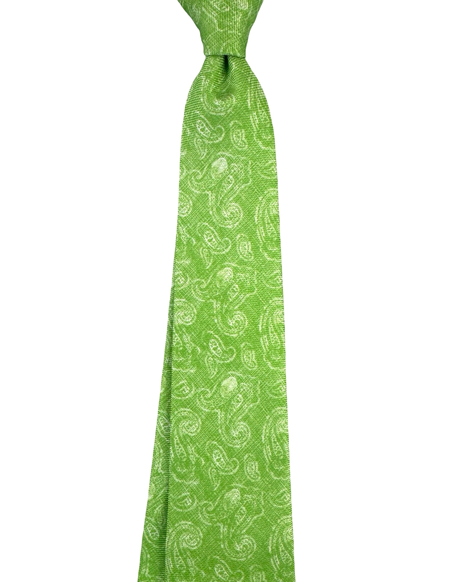 Kiton Sevenfold Tie Lime White Paisley