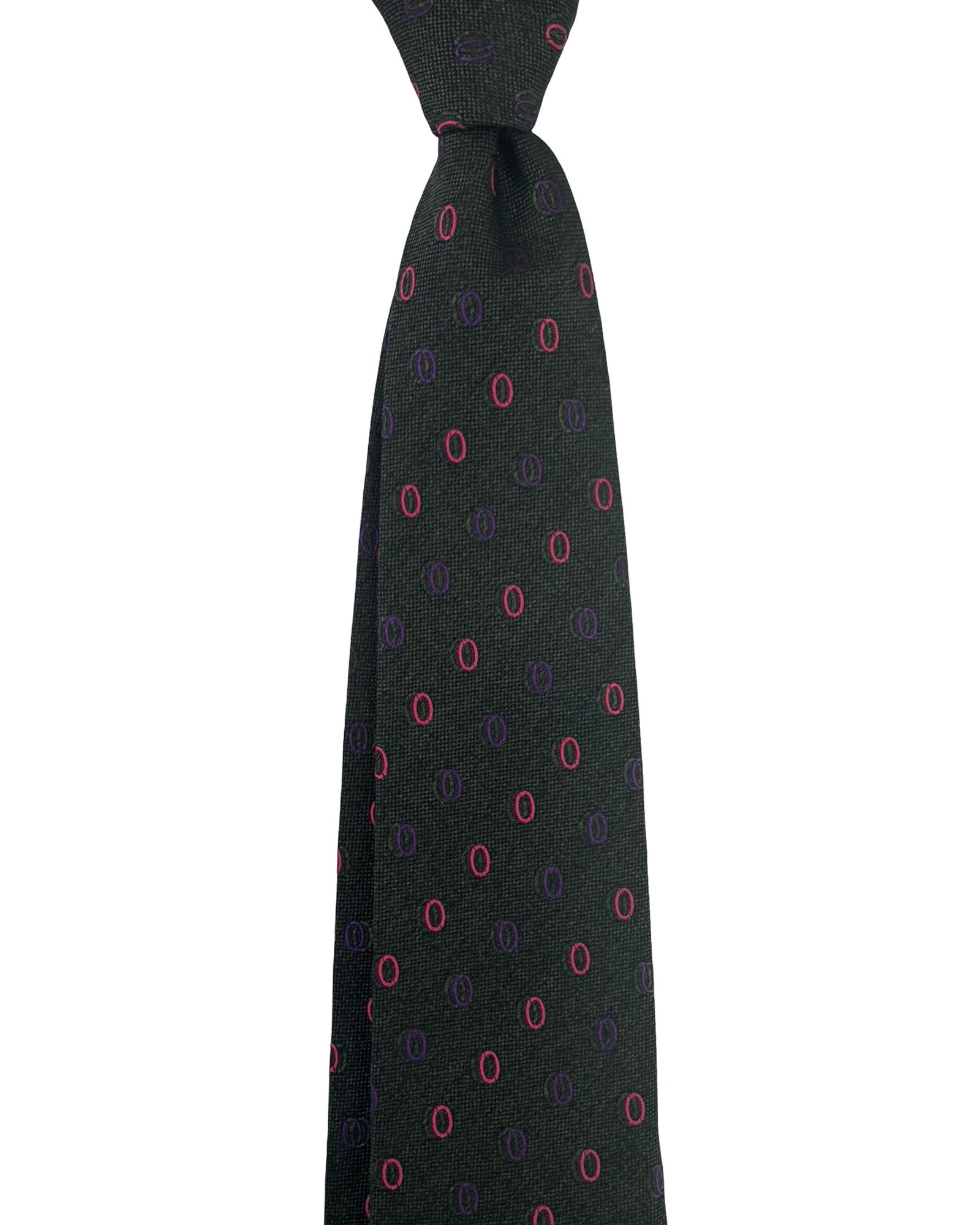 Kiton Sevenfold Tie Dark Green Pink Purple Ovals