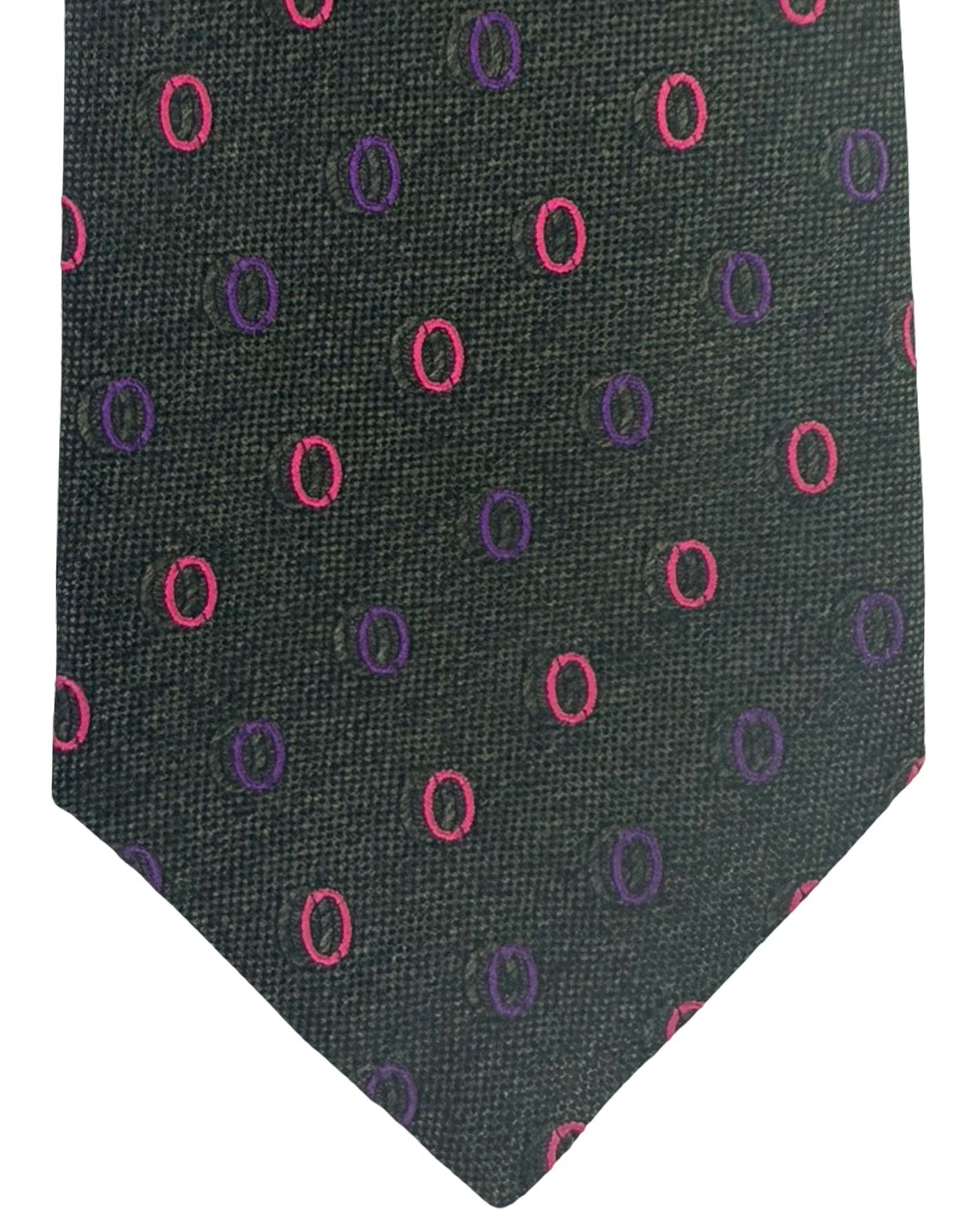 Kiton Sevenfold Tie Dark Green Pink Purple Ovals