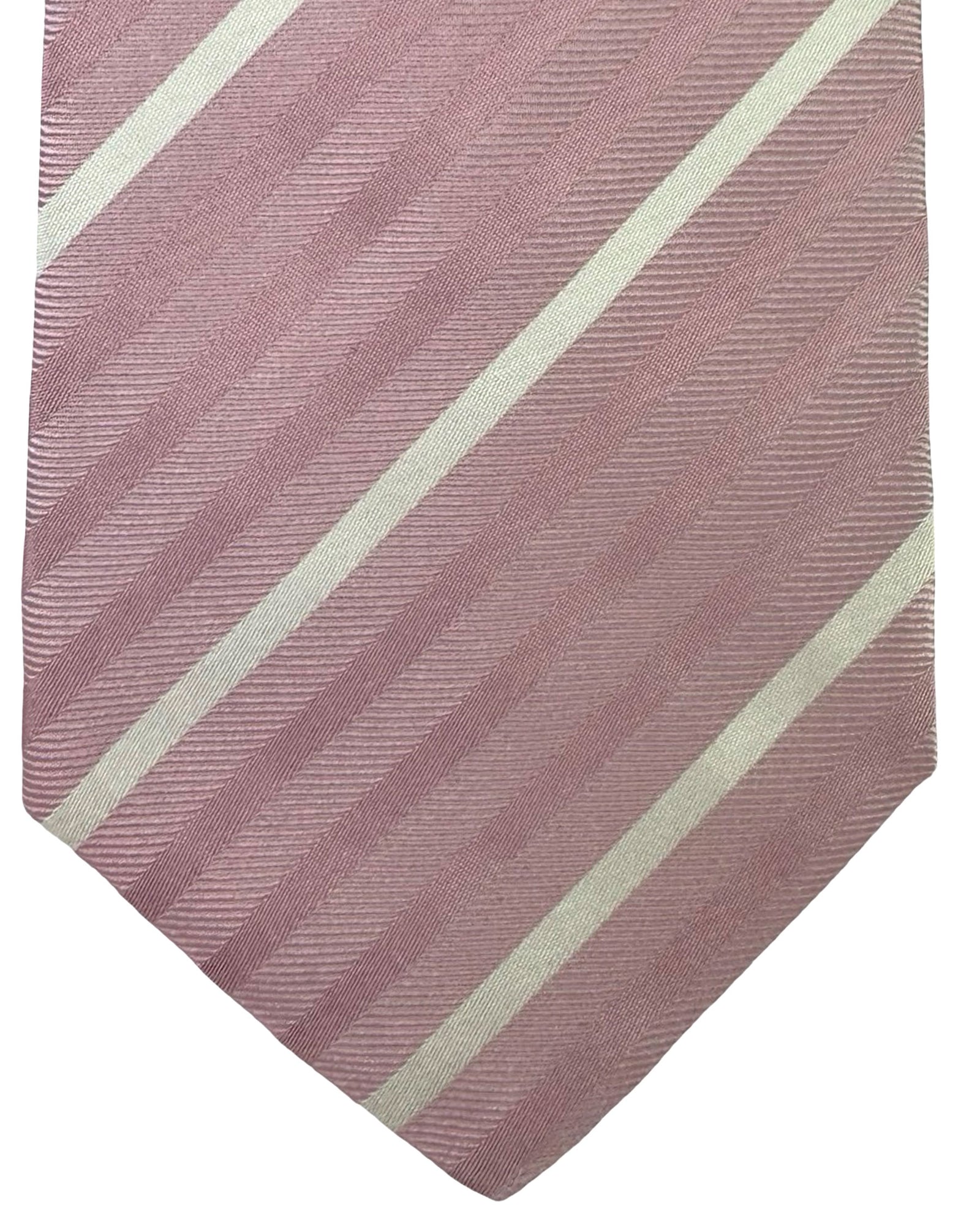 Kiton Sevenfold Tie Pink Silver Stripes