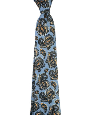 Kiton Sevenfold Tie Periwinkle Blue Gray Peach Paisley