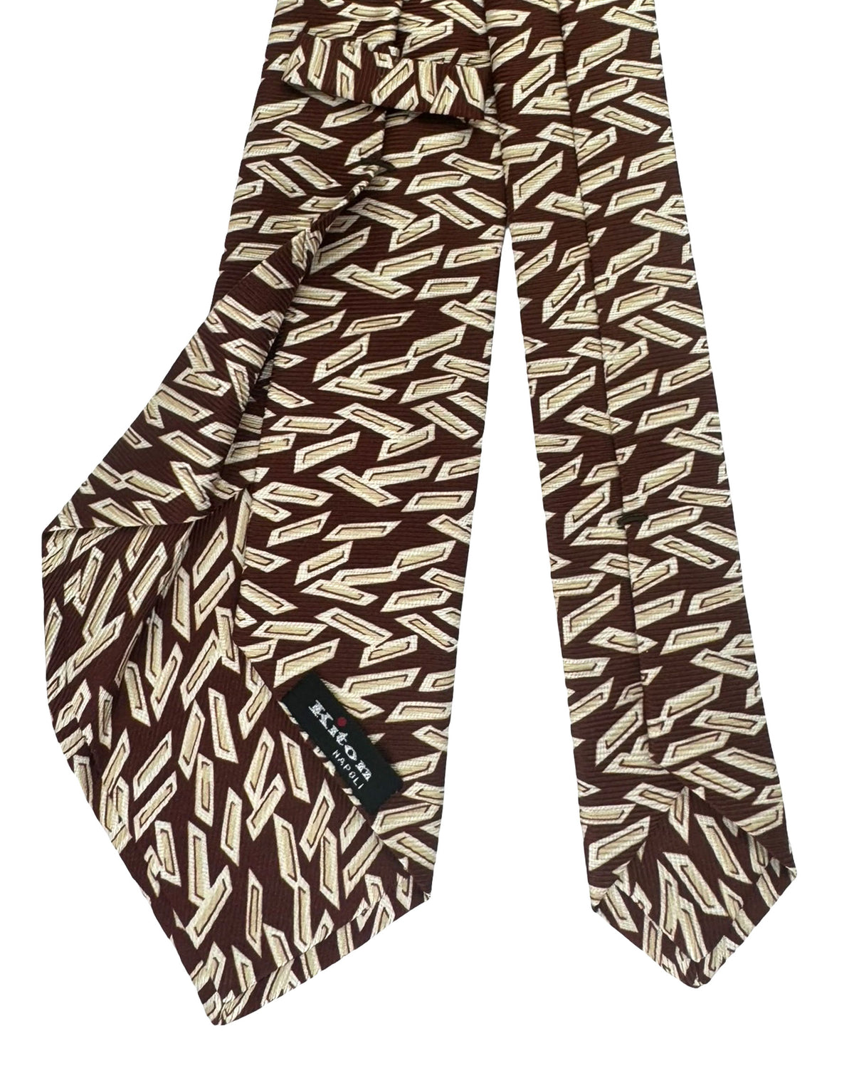 Kiton Sevenfold Tie Brown Geometric Design